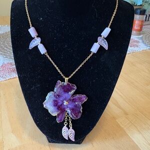 Purple and Gold Floral Pendant Necklace